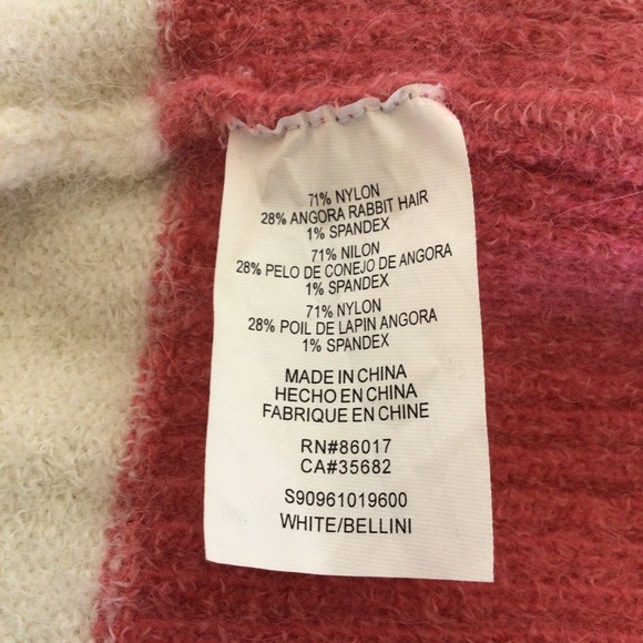 BEBE STRIPED FUZZY ANGORA SWEATER SMALL BELLINI/WHITE SMALL - Picture 7 of 15